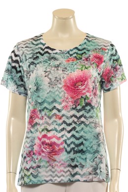 Mudflower T-shirt i turkis med pink blomster